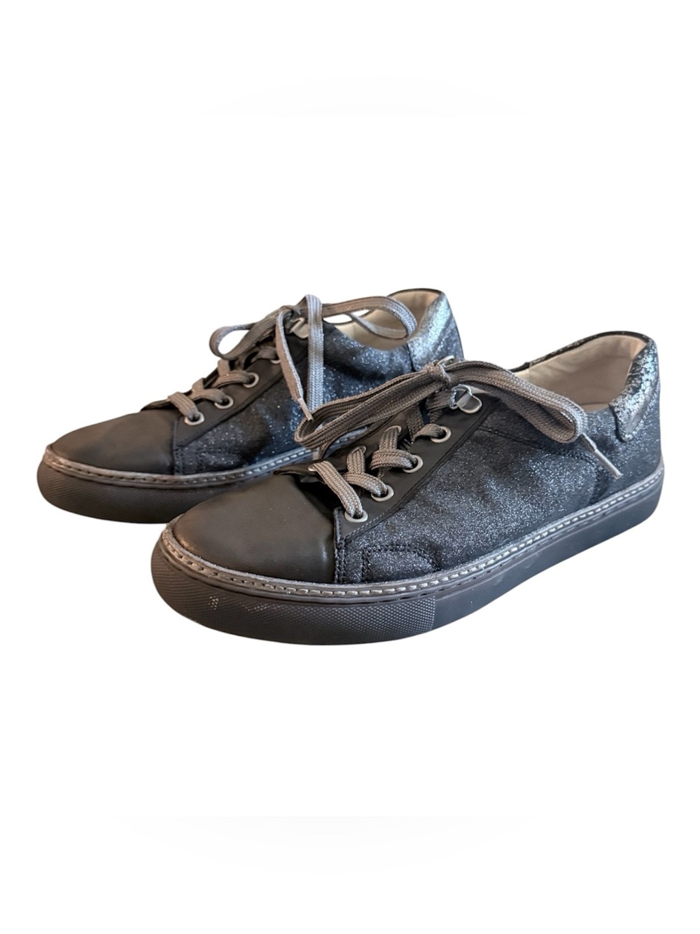 Johnston & Murphy Callie lace up dark sneakers pewter glitter fabric sneakers